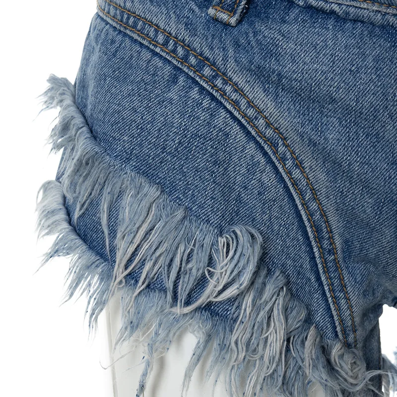 

Beyprern Summer Tassel Denim Shorts Blue Skinny High Waisted Shorts Casual Women Fringed Jean Shorts Club Wears Rave Outfits