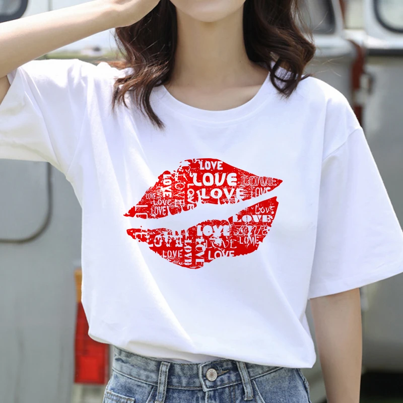 

Women T-shirts 90s Fashion Sexy Lips Printing Cartoon Ladies Print Graphic T Top Lady Shirt Female Tee T-Shirt