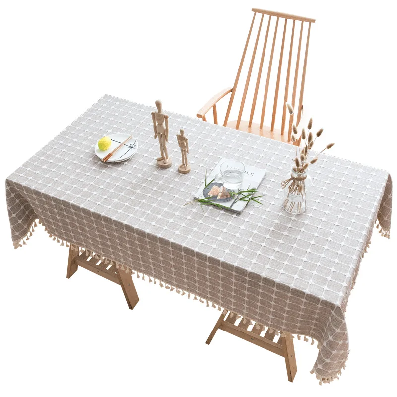 

Fashion Simple Embroidered Plaid Cotton Tablecloth Table Cover Dining Living Room Coffee Desk Cloth Party Birthday Decoration