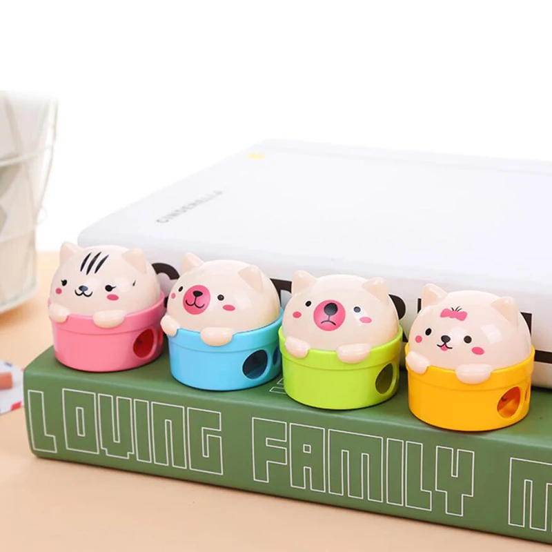 

cute 1Pcs Double Hole Cartoon Cat Bear Pencil Sharpener Kids School Office Supplies