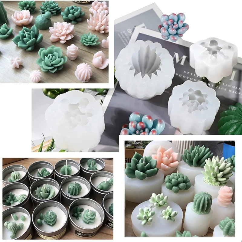 

A0NF 4 Pcs Succulents Cactus Epoxy Resin Mold Home Decorations Silicone Mould DIY Crafts Candle Wax Soap Clay Casting Tools