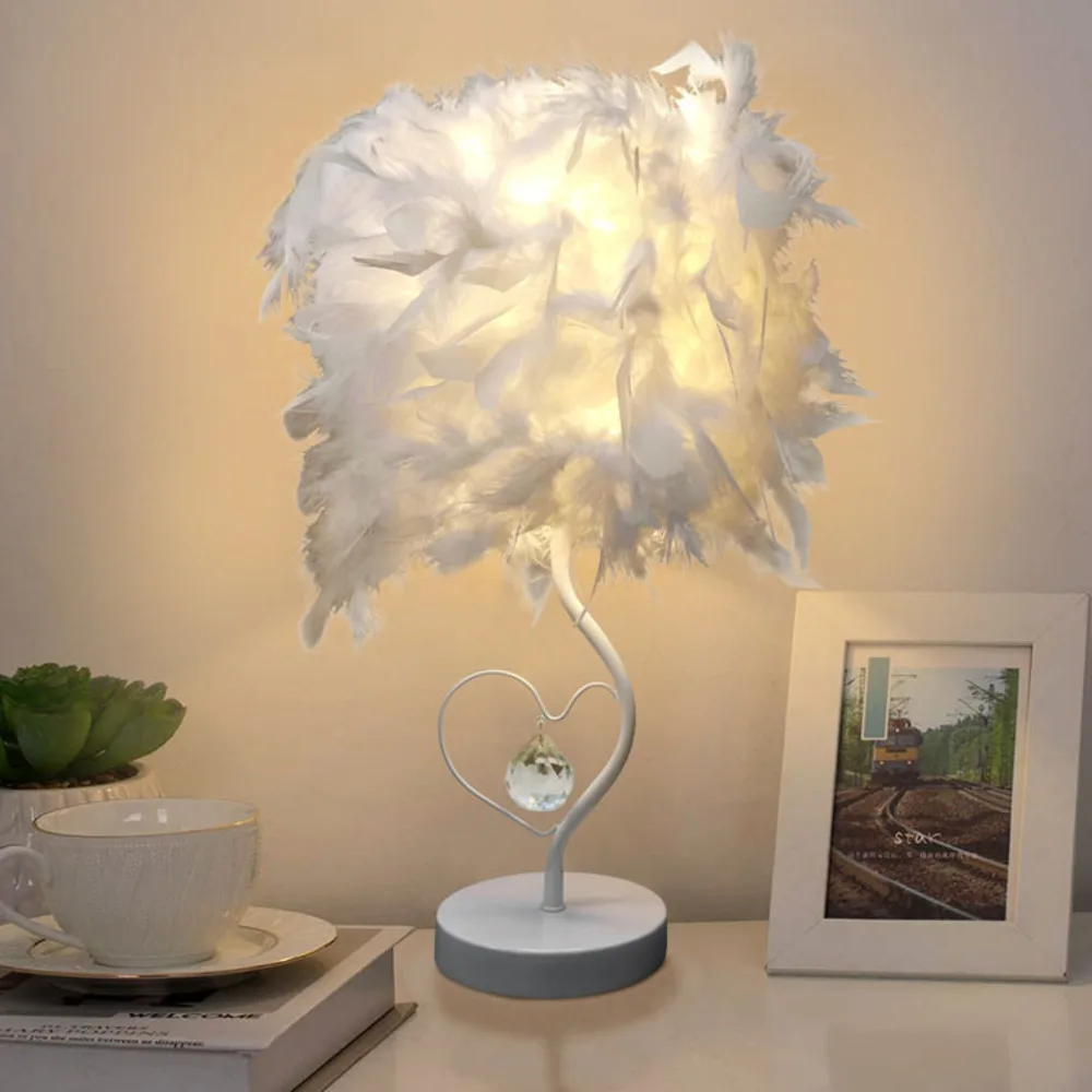 

Bedside Reading Room Sitting Room Heart Shape Feather Crystal Table Lamps Lamp For Bedroom Light Art Deco Home Planetarium