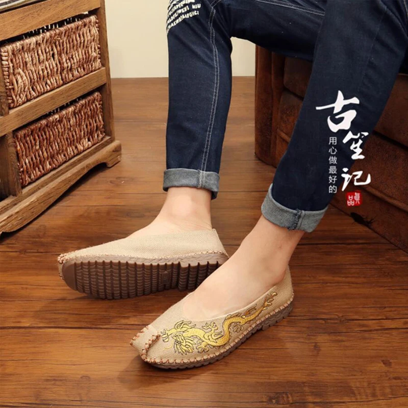 ZFTL Men's Loafers man Cavans sheos men straw linen shoes Chinese Traditional handmade Summer Casual Slip-on Hanfu