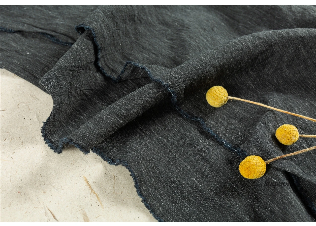 

High-end linen black and gray clothing fabric