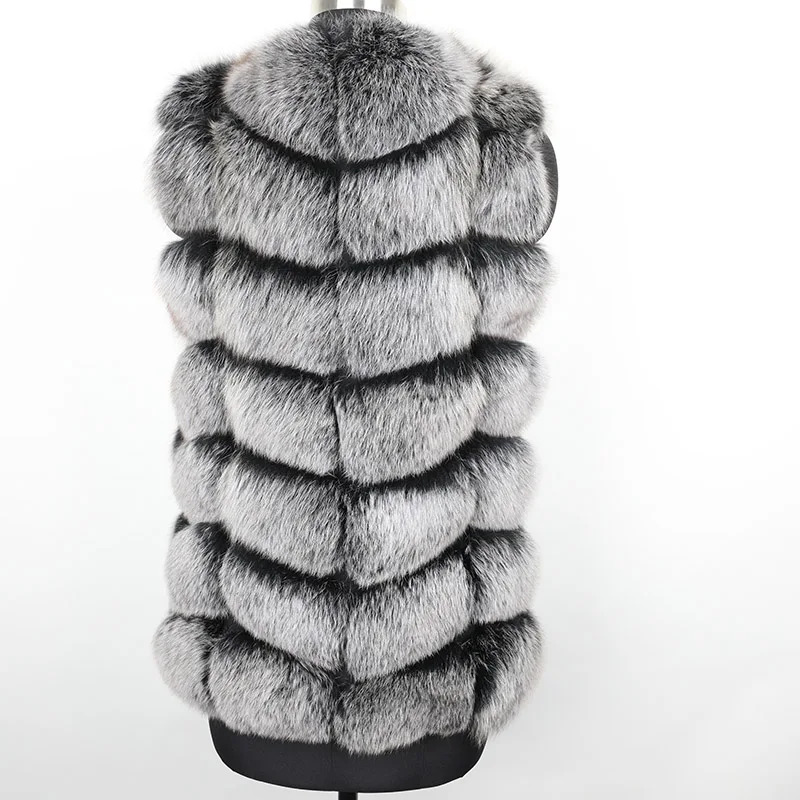 2022 Autumn Winter Women Real Fox Fur Vest Long Natural Fur Coat Gilet Sleeveless 70cm Coat Length