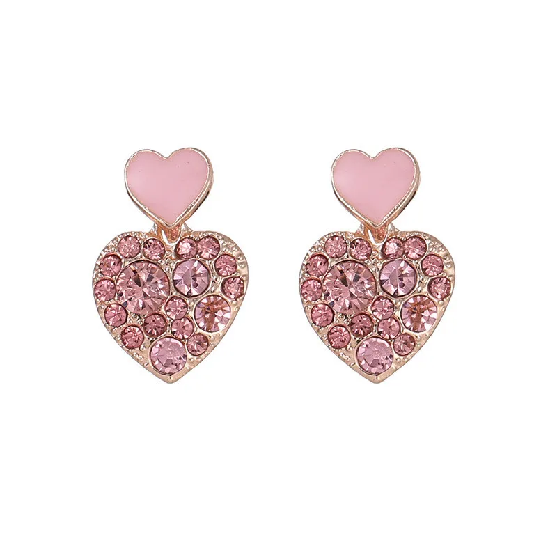 

Luokey Korean Love Heart Pink Dangle Drop Earrings For Women Bijoux Colorful Rhinestone Wedding Earrings Fashion Pendientes Gift