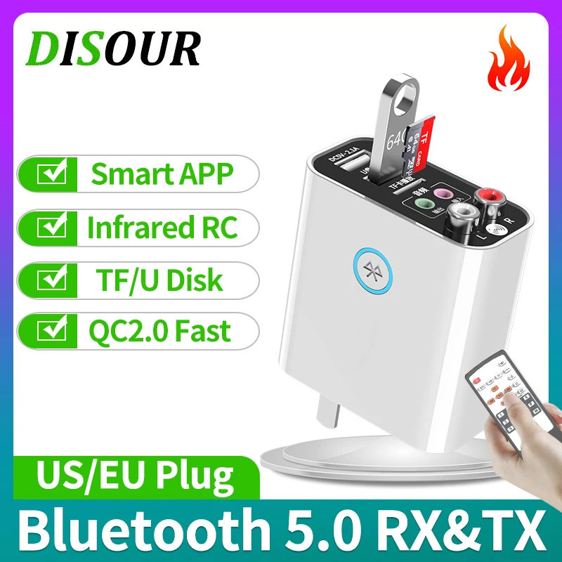 Bluetooth 5 0 приемник аудиопередатчика с европейской и американской вилкой QC2.0