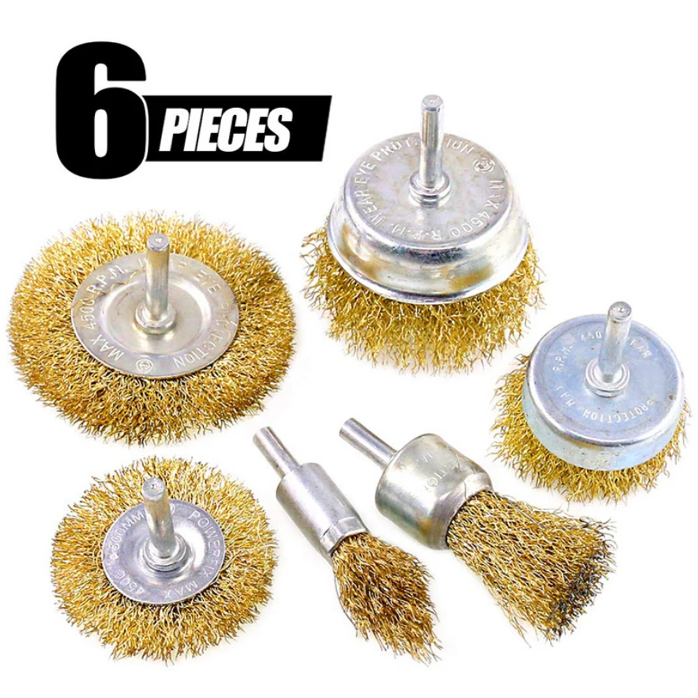 

6PCS Steel Drill Brush Grinding Wheel Rotary Flat Wire Cup Brush Disk Rust Removal Deburring Polishing Sets Metal Wire Brush