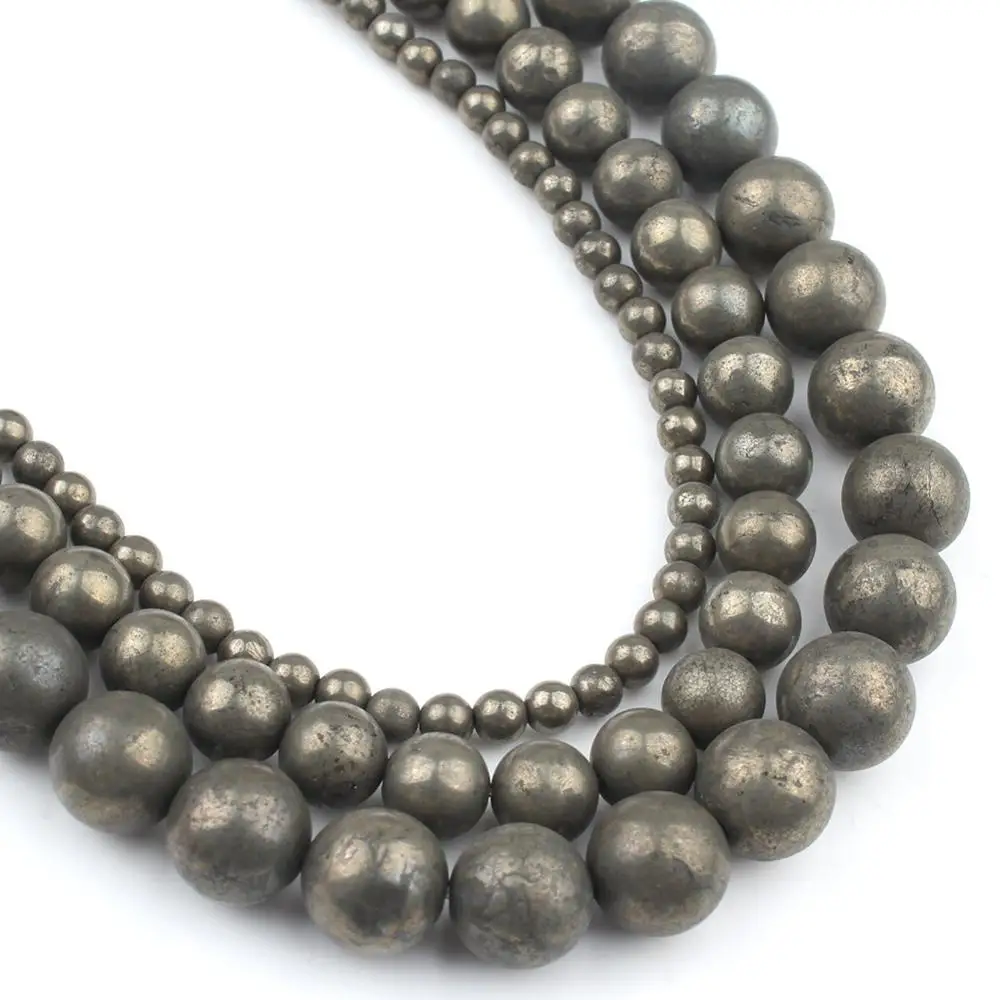 Натуральный камень железа Пирит Камень круглые бусины Свободные Spacer Бусины для