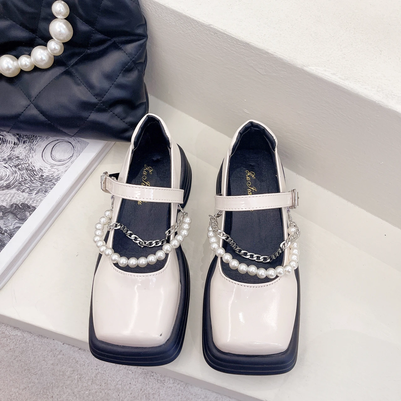 Туфли в стиле "Лолита"с бусинами, осенняя женская модная обувь с жемчугом на высоком каблуке, туфли мэри джейн в японском стиле ретро, женска... от AliExpress WW