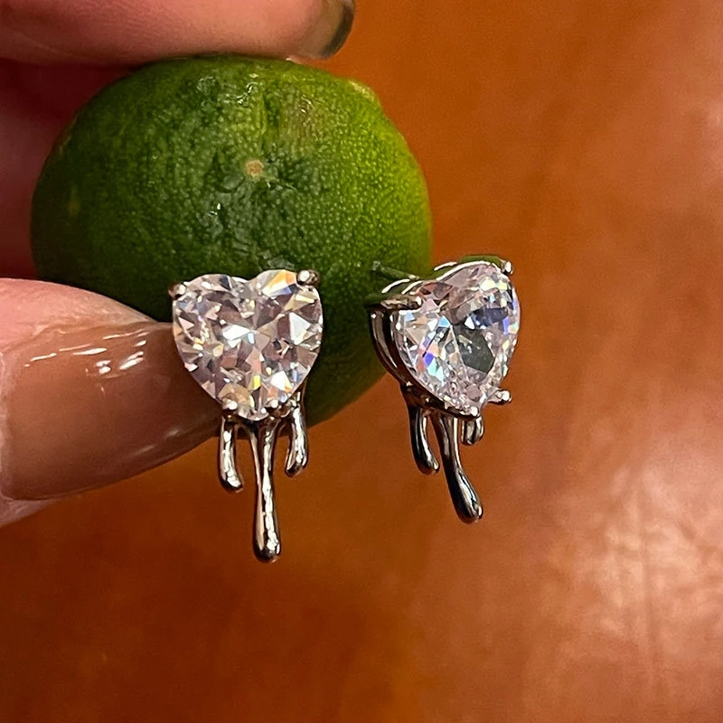 

Silvology Real 925 Sterling Silver Water Drop Heart Stud Earrings for Women White Zirconia Liquid Earrings Aesthetics Jewelry