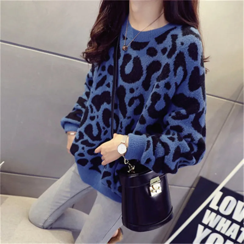 2022 Women Leopard Knitted Sweater Winter Animal Print Thick Jumper Long Sleeve Female Pullovers Ladies Casual tops | Женская одежда