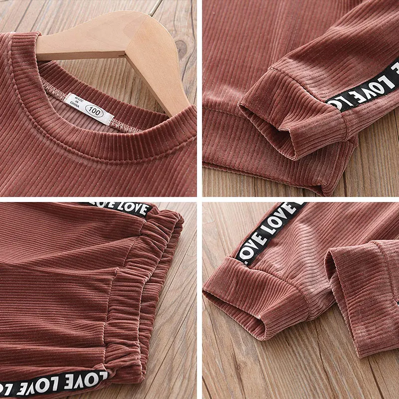 Спортивный костюм для девочек модная повседневная футболка с буквенным принтом