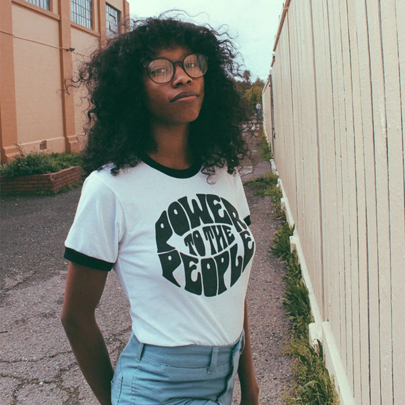 Vintage Style Power To The People Slogan Fashion T-Shirt Women Summer Casual Ringer Tee Equality Shirt Justice Graphic Tops | Женская