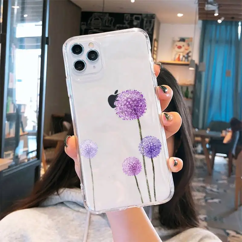 

Lavender Purple Flowers Simple Phone Case Transparent for iPhone 6 7 8 11 12 s mini pro X XS XR MAX Plus cover funda shell