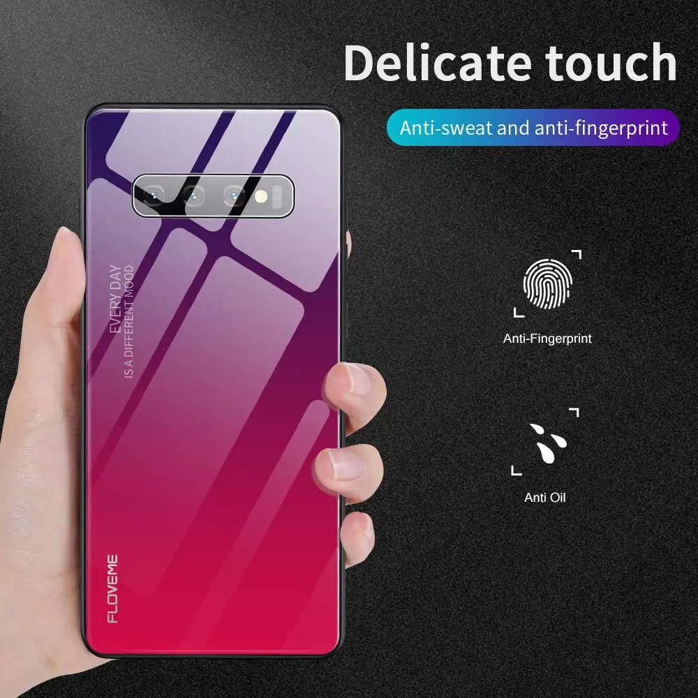 Градиентный чехол Floveme для Samsung A50 с закаленным стеклом Note 8 9 10 Plus S10 S10E S8 S9