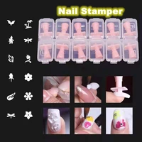 12pcs set 3d carved nail stamping stamper acrylic template mold nailart tools diy uvgel decorating new fashion design