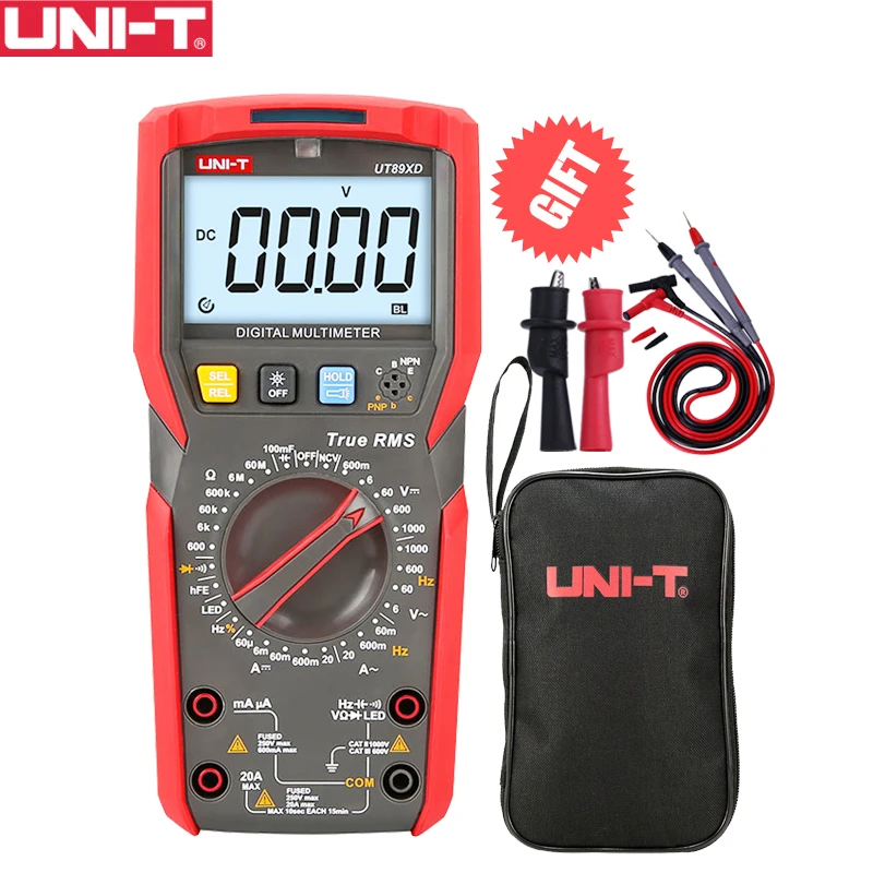 

UNI-T UT89X UT89XD Digital Multimeter True RMS Tester AC DC Voltmeter Ammeter 1000V 20A Capacitance Resistance with Original Bag