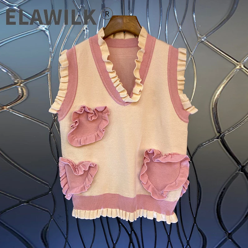 

Женский трикотажный жилет с V-образным вырезом и карманами