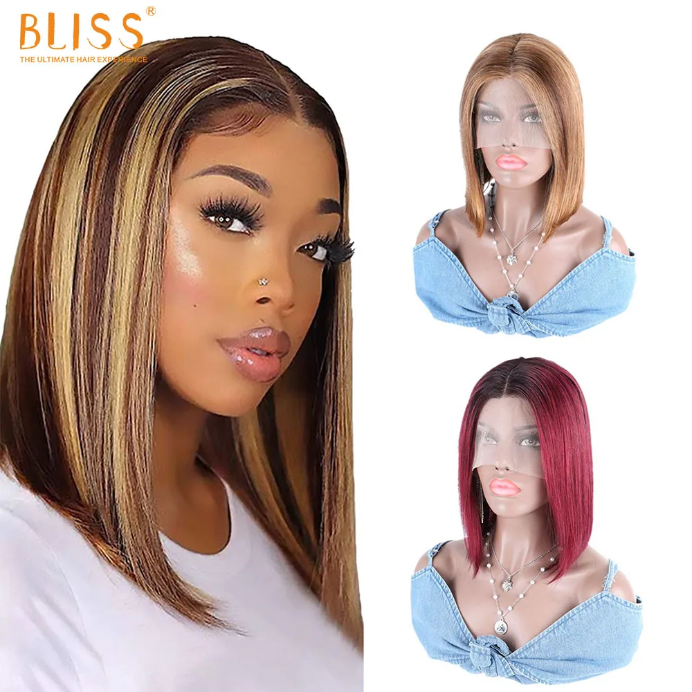 

Bliss 13X1x4 Lace Frontal Wig Human Hair Straight T part Bob Short Wig Human Hair Brazilian 10inch OT1B/99J P4/27