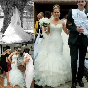 Lace Mermaid Wedding Dresses with Sweetheart Lace Appliqued Tulle Skirt and Long Cathedral Train Bridal Gowns robe de mariee