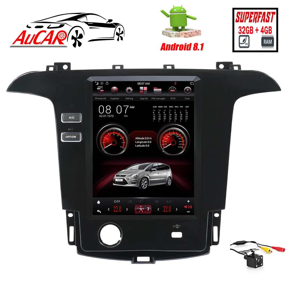 Tesla Android 9 1 DIN автомобильный GPS навигатор радио для Ford Smax/S Max/Galaxy 2007 2015