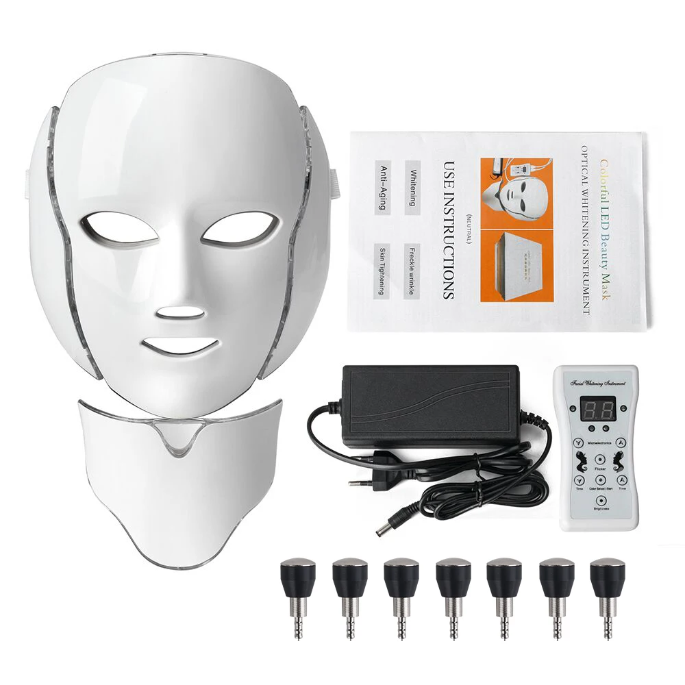 

Oveliness 7 Color Photon Electric Facial Neck Mask LED EMS Micro-current Wrinkle Acne Removal Skin Rejuvenation Face Masks