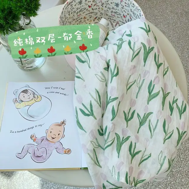 

100% Cotton Baby Blankets Newborn for Boys Girls Muslin Swaddle Blankets Flower Print Bedding Quilt Swaddle