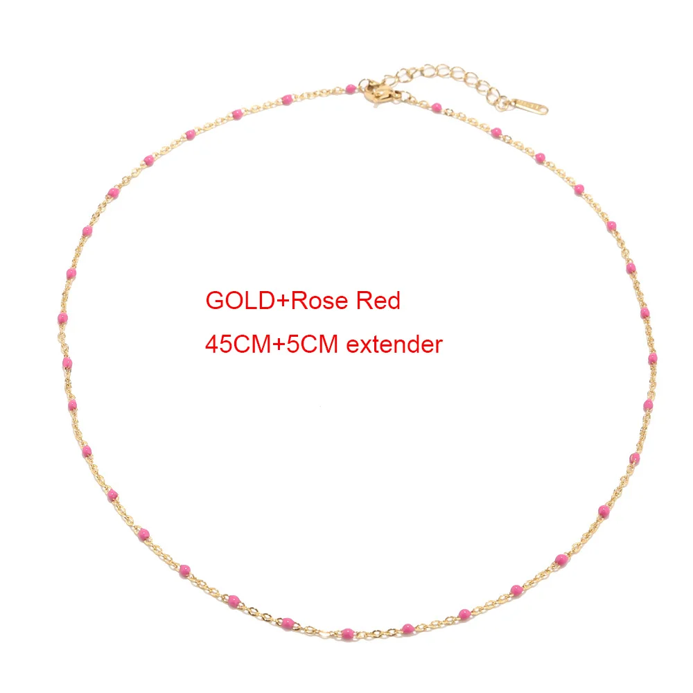 GOLD ROSE RED 1 шт. из нержавеющей стали золотое/Серебряное колье Ожерелье Эмаль спутниковый бисерный кабельный шар цепь чокер женское ожерелье s - Окраска металла: GOLD ROSE RED