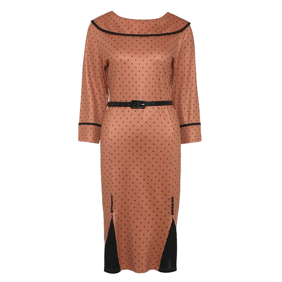 Sisjuly Женщины Bodycon Горошек Платье Сексуальная Элегантная Партия Платье Оболочка Лоскутное Кнопка Женский Осень Ретро Карандаш Старинные Платья