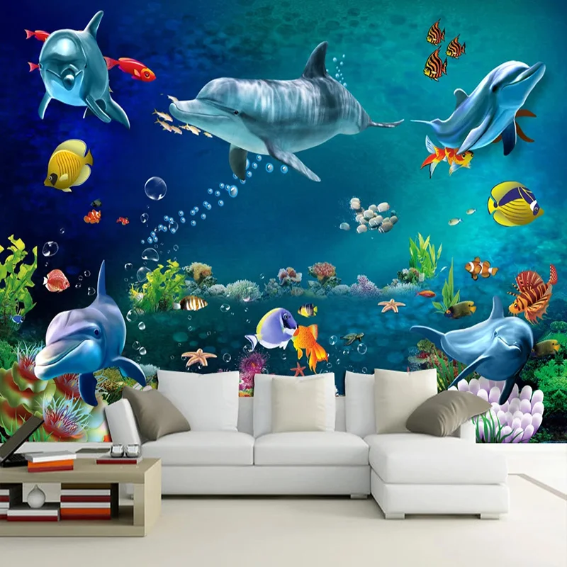 

Custom Photo Wallpaper 3D Underwater World Cartoon Children's Bedroom Background Wall Decor Waterproof Stickers Papel De Parede