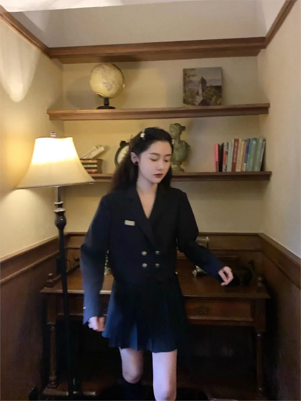 

Vintage Womens Blue Suit Streetwear Skirts+Bomber Casual Jacket Harajuku 2 Piece Ladies Skirt Set For School Wear