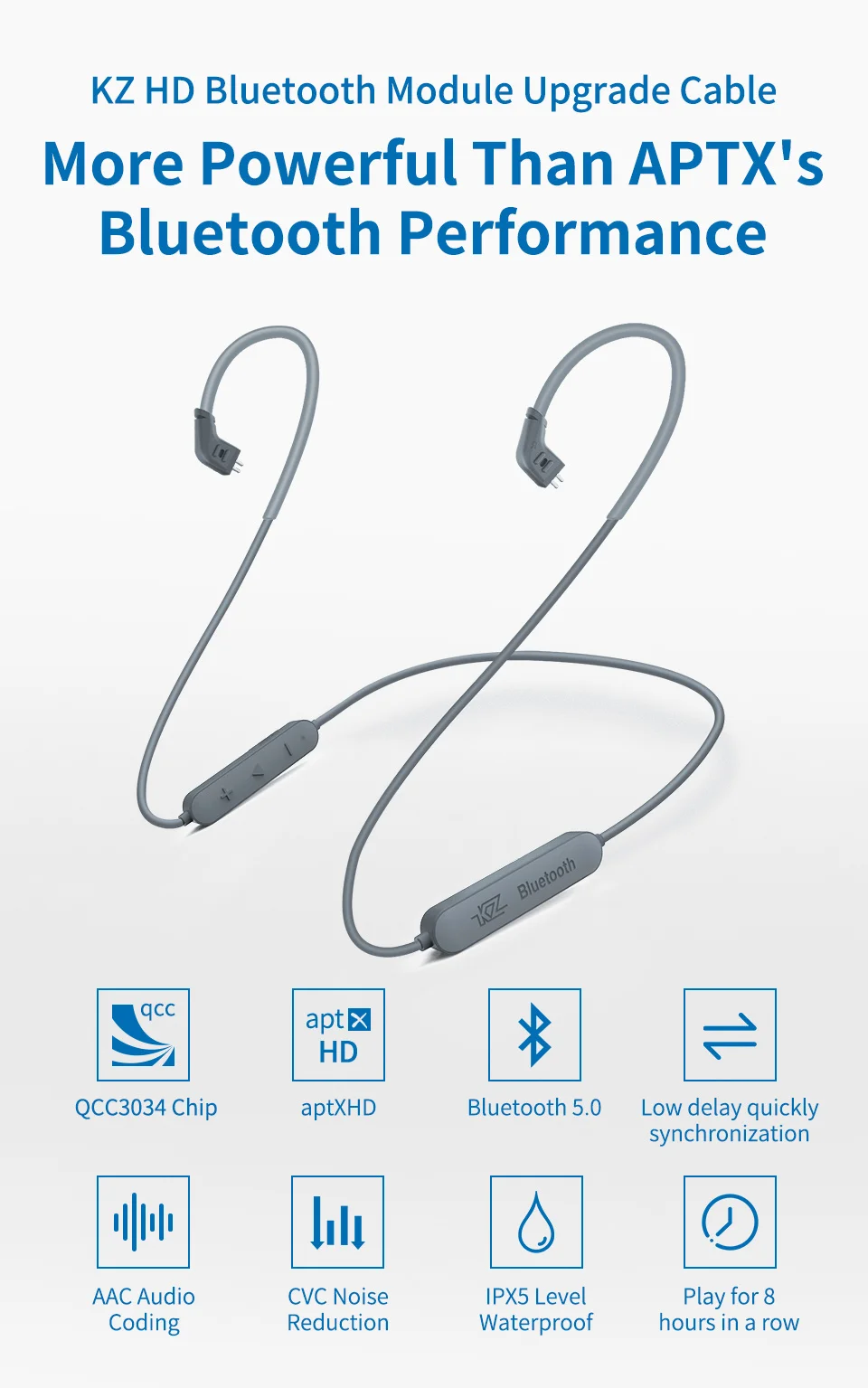 

Bluetooth 5.0 Aptx HD QCC3034 MMCX Earphone Wireless Upgrade Cable Applies Headset Cable For KZ ZAX ZSX ZS10 PRO AS10 ZSTx