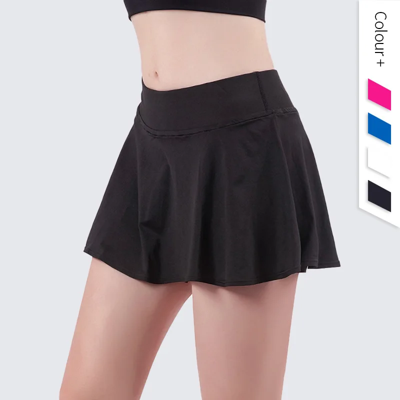 

High Top Sports Culottes Yoga Fitness Tennis Skirt Lining Anti-Exposure Running Quick-Drying Skirt black tennis skirt