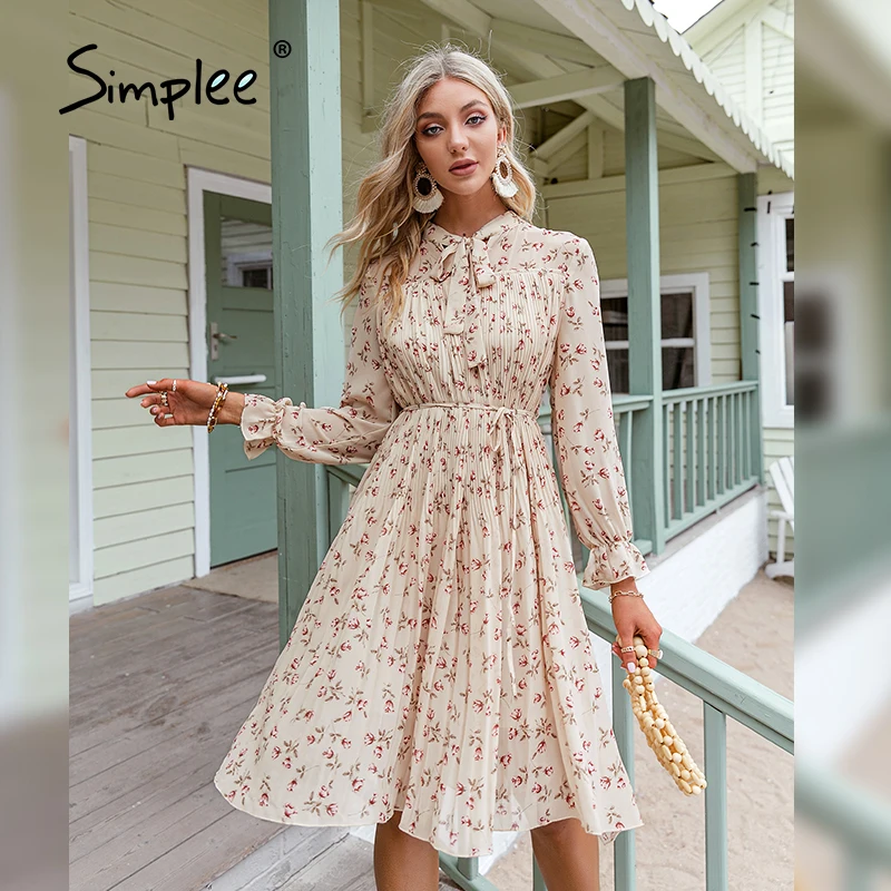 

Платье-сарафан женское весеннее, с цветочным принтом, на шнуровке, с длинным рукавом, 2021