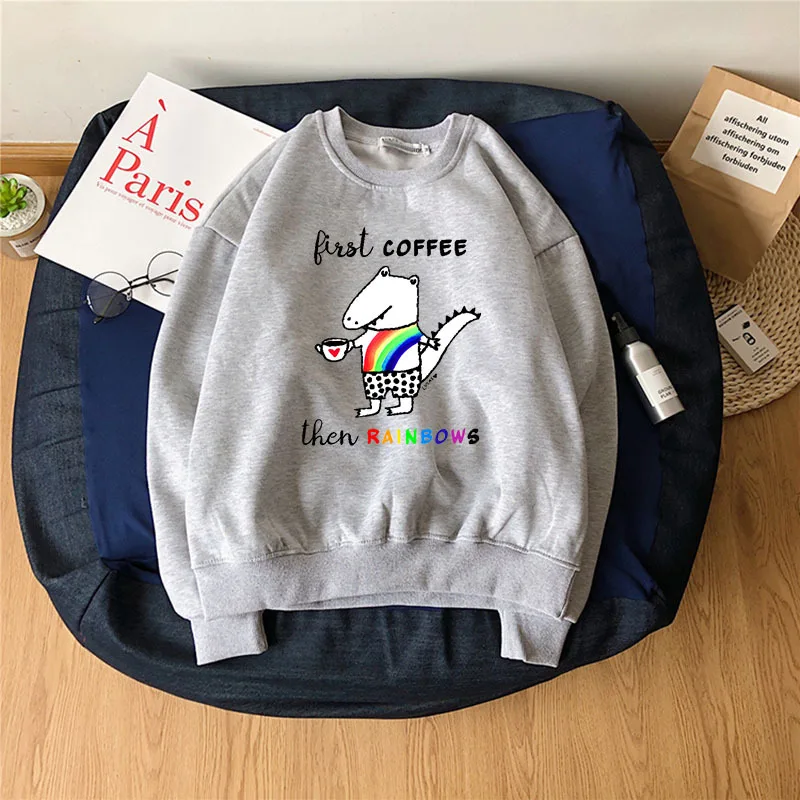 

Women Hoodie Rainbow Crocodile Printed Hoodies Women Fleece Long Sleeve O Neck Loose Sweatshirt Girls Pullovers Winter