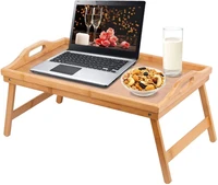 portable bamboo breakfast tray wood home folding laptop desk tea food serving table folding leg laptop stand on the bed