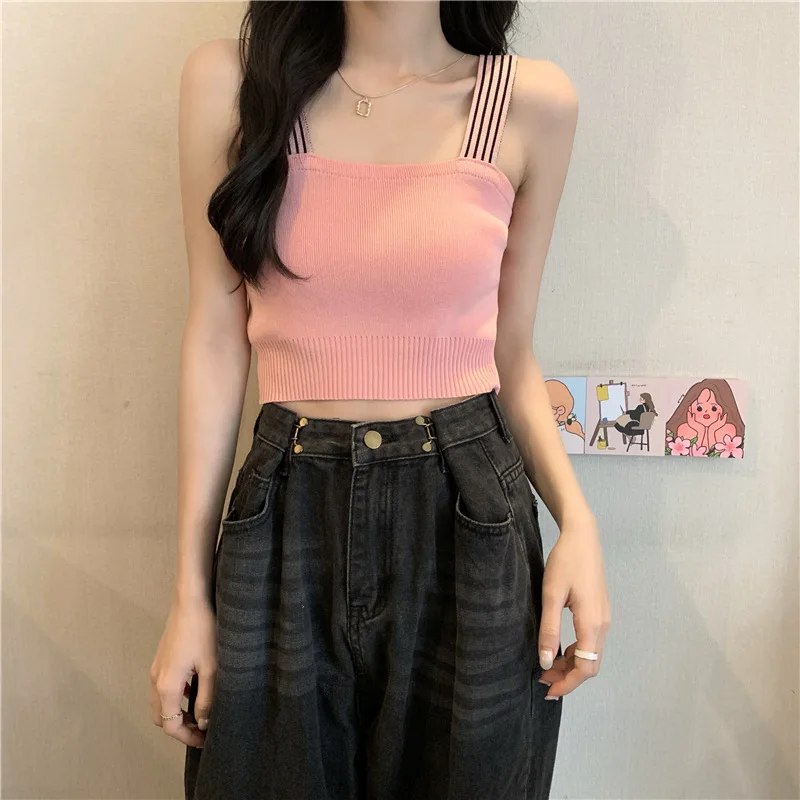 

Summer Self-cultivation All-match Knitted Outer Wear Short Sling Top Women's Vest Sexy Streetwear Tops Tanks & Camis