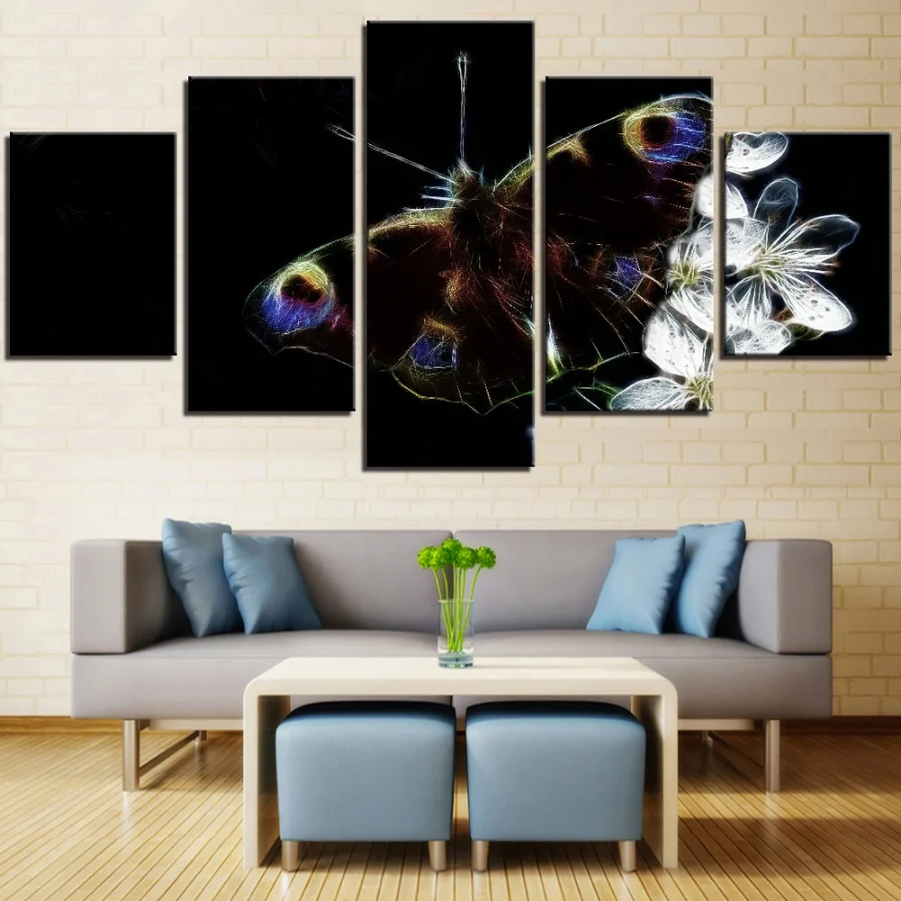 

5 Pieces Butterfly Canvas Posters White Flowers Wallpapers Abstract Artwork Painting Pictures For Home Room Decor Plants Insects