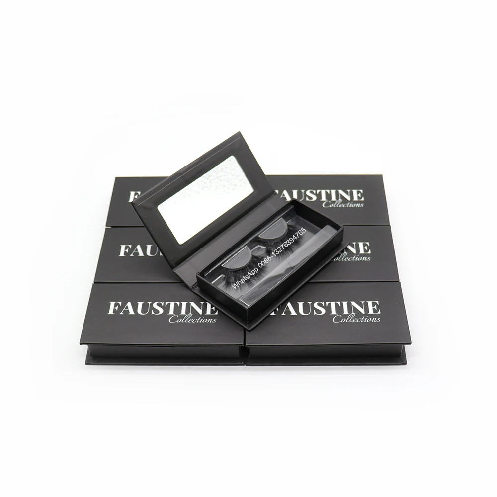 

Private Label Black Eyelash Case With Mirror Mink Lashes 100% Hand Made 3D Mink Lashes Custom Lashbox Packaging With Logo
