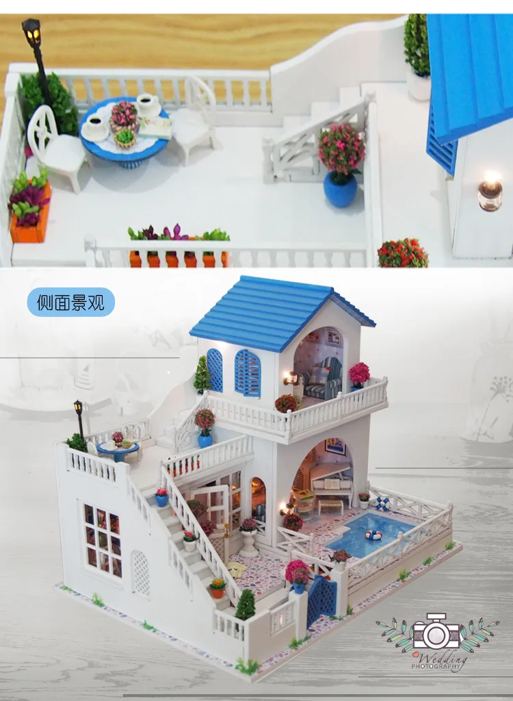 

Creative Mini Assembling Wooden Doll House Miniature Furniture LED Light Kit Dollhouse Building Model Toys DIY Handmade Crafts