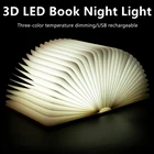 Деревянный ночник для книг, Складная Настольная лампа с USB-зарядкой, 3 цвета, светодиодная настольная лампа, 5 В, магнитная лампа, креативсветильник ильник для декора