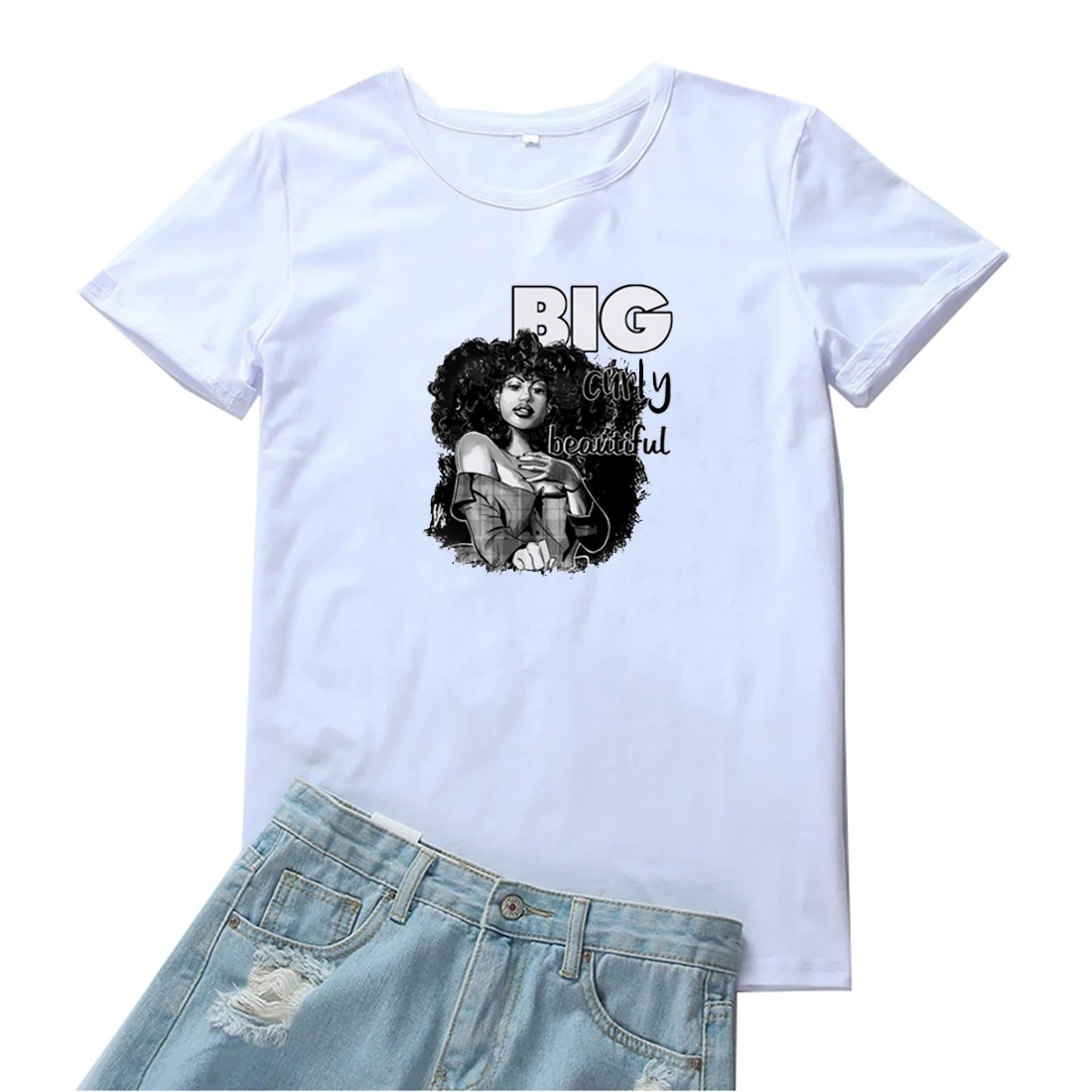 

Beautiful Big Curly Women T Shirt Fashion Black Girl Pattern Camiseta Mujer Harajuku Print Tshirt Women Casual Cotton Women Tees