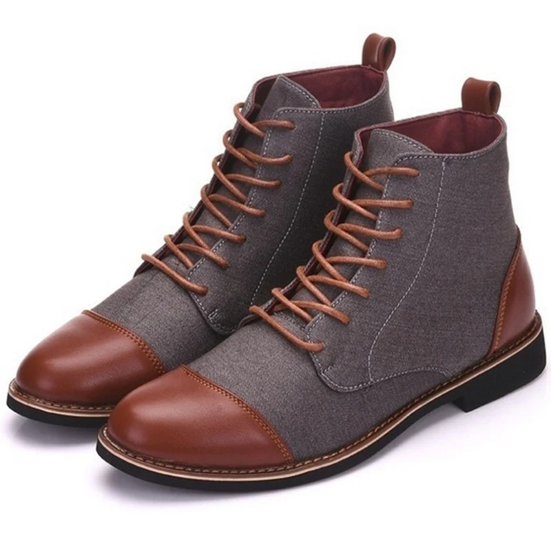 Luxury Brand Men Boots Spring Autumn Lace Up Leather High Quality Shoes Fashion Male Vintage | Обувь