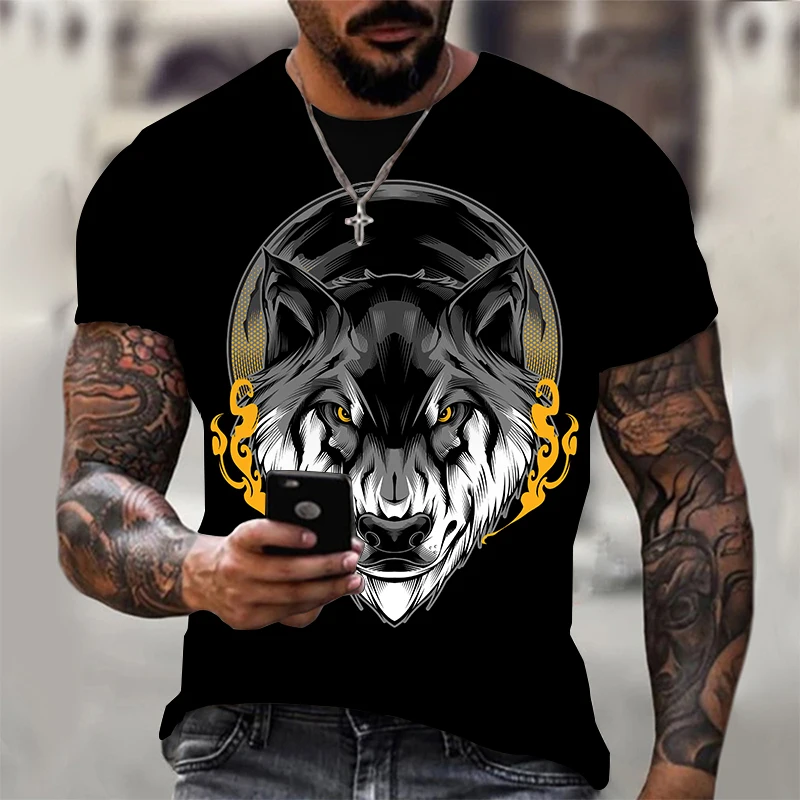 

New Wolf T-shirt 3d Printing Summer Men's T-shirt Harajuku Casual Oversized Men's T-shirt O-neck Hip-hop Short-sleeved Shirt Xxs