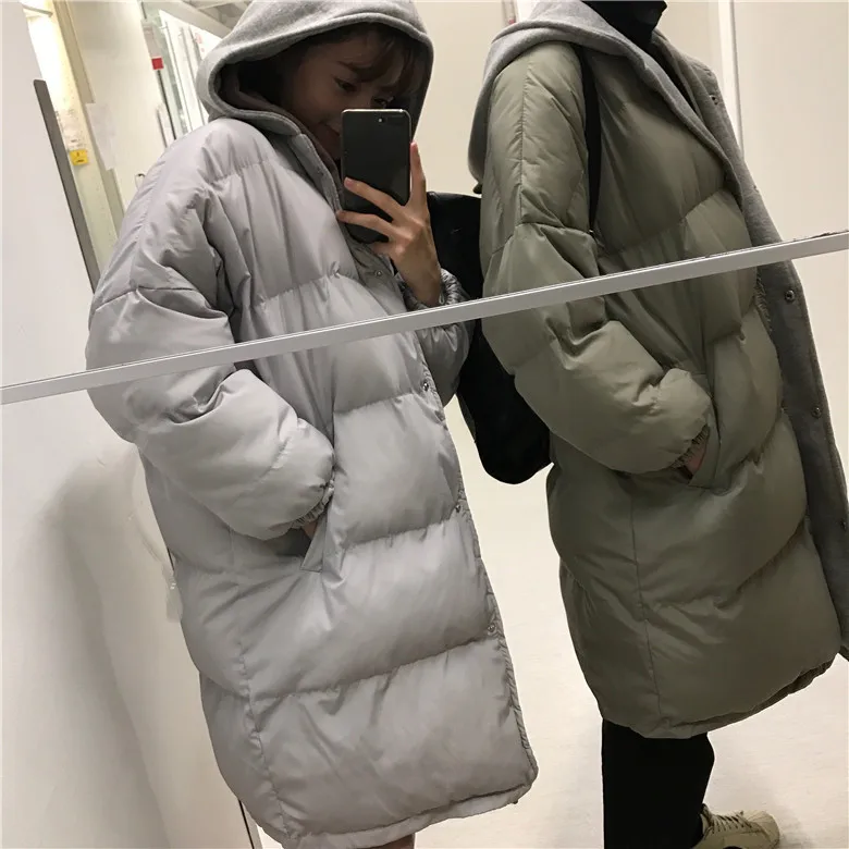 2511# зимнее женское платье в Корейском стиле, однобортное худи с капюшоном средней длины, одежда с хлопковой подкладкой, хлопковое пальто для улицы