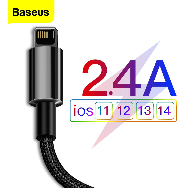 

New Baseus USB Cable For iPhone 11 12 Pro Max X Xr 8 7 Plus 6s 5s 2.4A Fast Charging Cable For iPhone 12 Mini iPad Air USB Wire