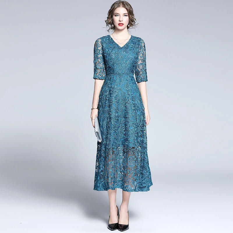 Noble Elegant Women Lace Boho Maxi Dress Ropa Mujer Verano 2021 Long Beach Party Dresses Evening Vestido Longo K6818 | Женская одежда