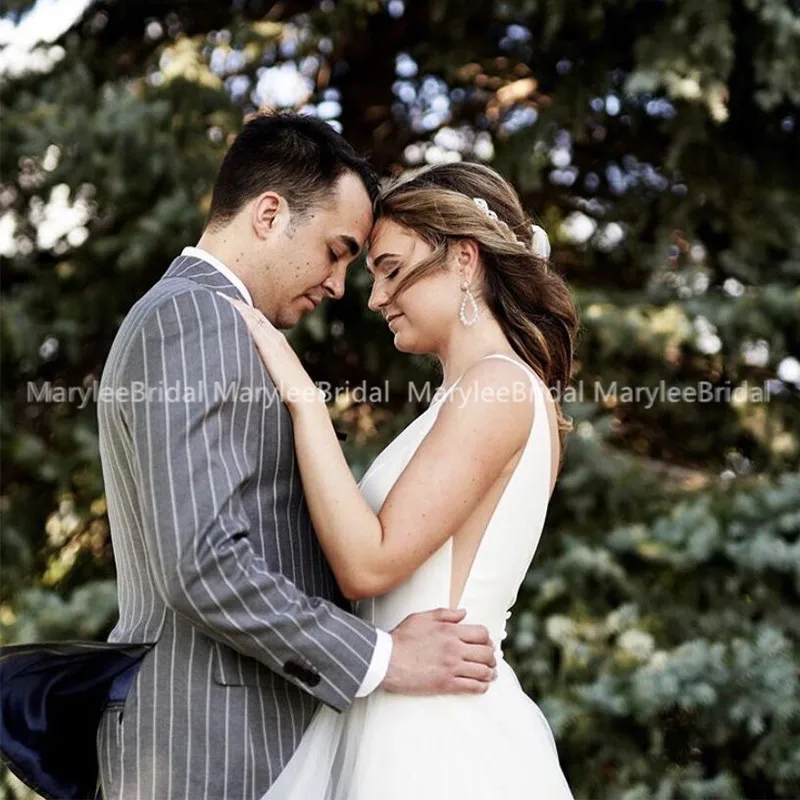 Пляжные свадебные платья 2020 белое Тюлевое платье-трапеция с открытой спиной и