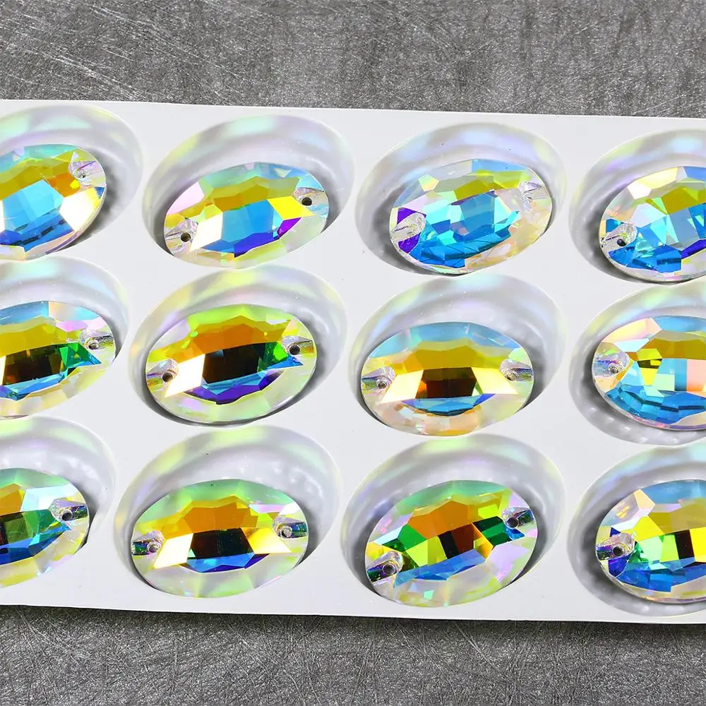 Овальные бриллианты AB Стразы для шитья Пришивные кристаллы и камни блестящие